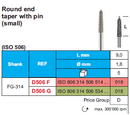 DIAMOND BUR FG 506 ROUND END TAPER WITH PIN 5pcs STODDARD