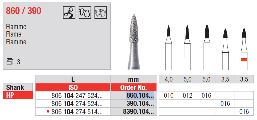 Diamond Bur Hp D860 Flame Edenta