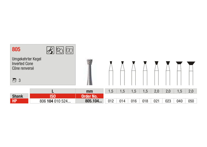 DIAMOND BUR HP D805 INVERTED CONE EDENTA