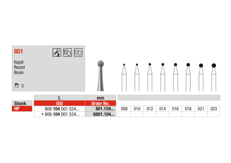 DIAMOND BUR HP D801 ROUND EDENTA