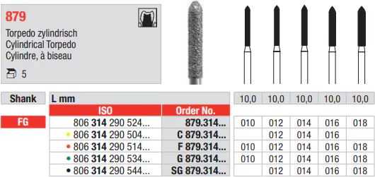 DIAMOND BUR FG CYLINDRICAL TORPEDO 879 1 pcs EDENTA