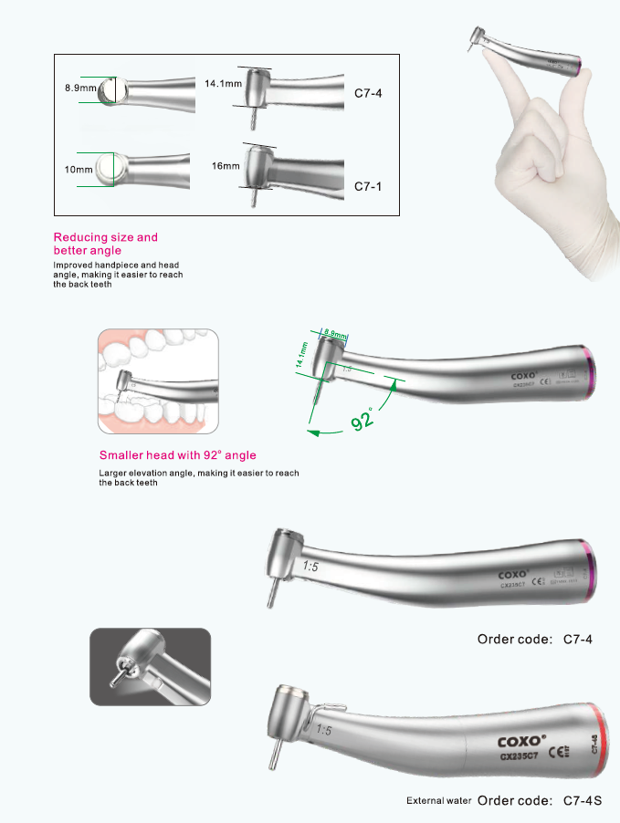 CHAIRSIDE HANPIECE HIGH SPEED - 92� MINI CONTRA ANGLE - SPEED INCREASE 1:5 C7 COXO