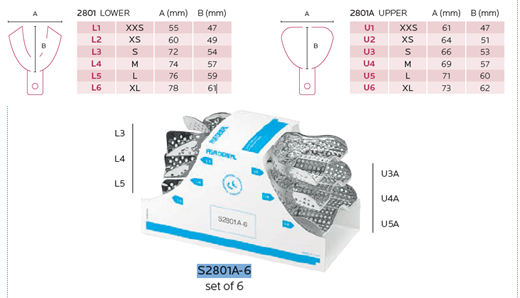 IMPRESSION TRAY METAL 3 SETS L3/L4/L5/U3A/U4A/I5A 6pcs