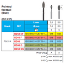 DIAMOND BUR FG 368 POINTED FOOTBALL 5pcs STODDARD