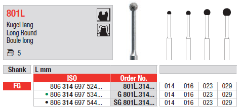 DIAMOND BUR FG LONG ROUND 801 1 pcs EDENTA