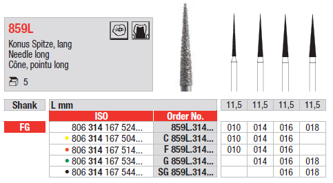 DIAMOND BUR FG LONG NEEDLE 859 1 pcs EDENTA