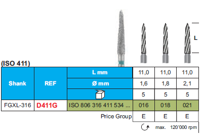 SURGICAL FG OSTEO DIAMOND COARSE BUR 411 1pcs STODDARD