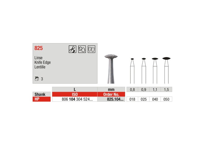 DIAMOND BUR HP D825 WHEEL KNIFE EDGE EDENTA