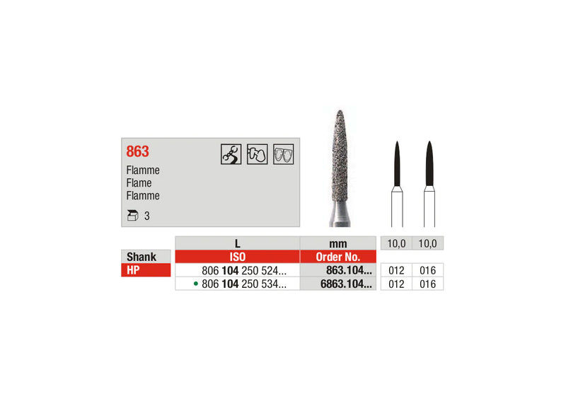 DIAMOND BUR HP D863 FLAME EDENTA