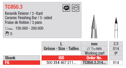 CARBIDE BUR FG C850 CERAMIC FINISHING BUR 1 pcs EDENTA