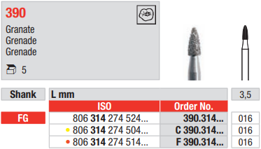 DIAMOND BUR FG GRENADE 390 1 pcs EDENTA