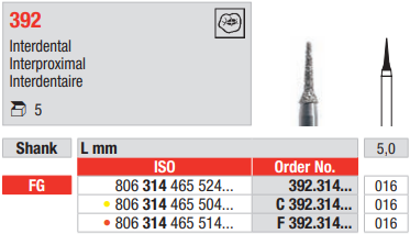 DIAMOND BUR FG INTERPROXIMAL 392 1 pcs EDENTA