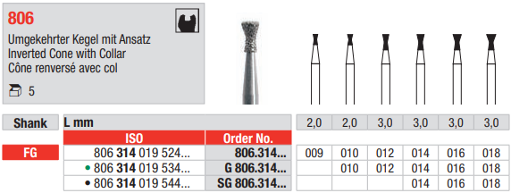 DIAMOND BUR FG INVERTED CONE WITH COLLAR 806 1 pcs EDENTA