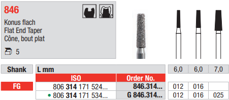 DIAMOND BUR FG FLAT END TAPER 846 1 pcs EDENTA