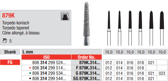 CARBIDE BUR FG TORPEDO TAPERED 879K 1 pcs EDENTA