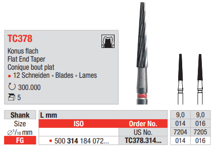 CARBIDE BUR FG 378 1 pcs EDENTA