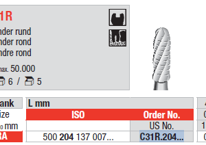 BUR FG CARBIDE C31R 1.2 DOMED FISSURE